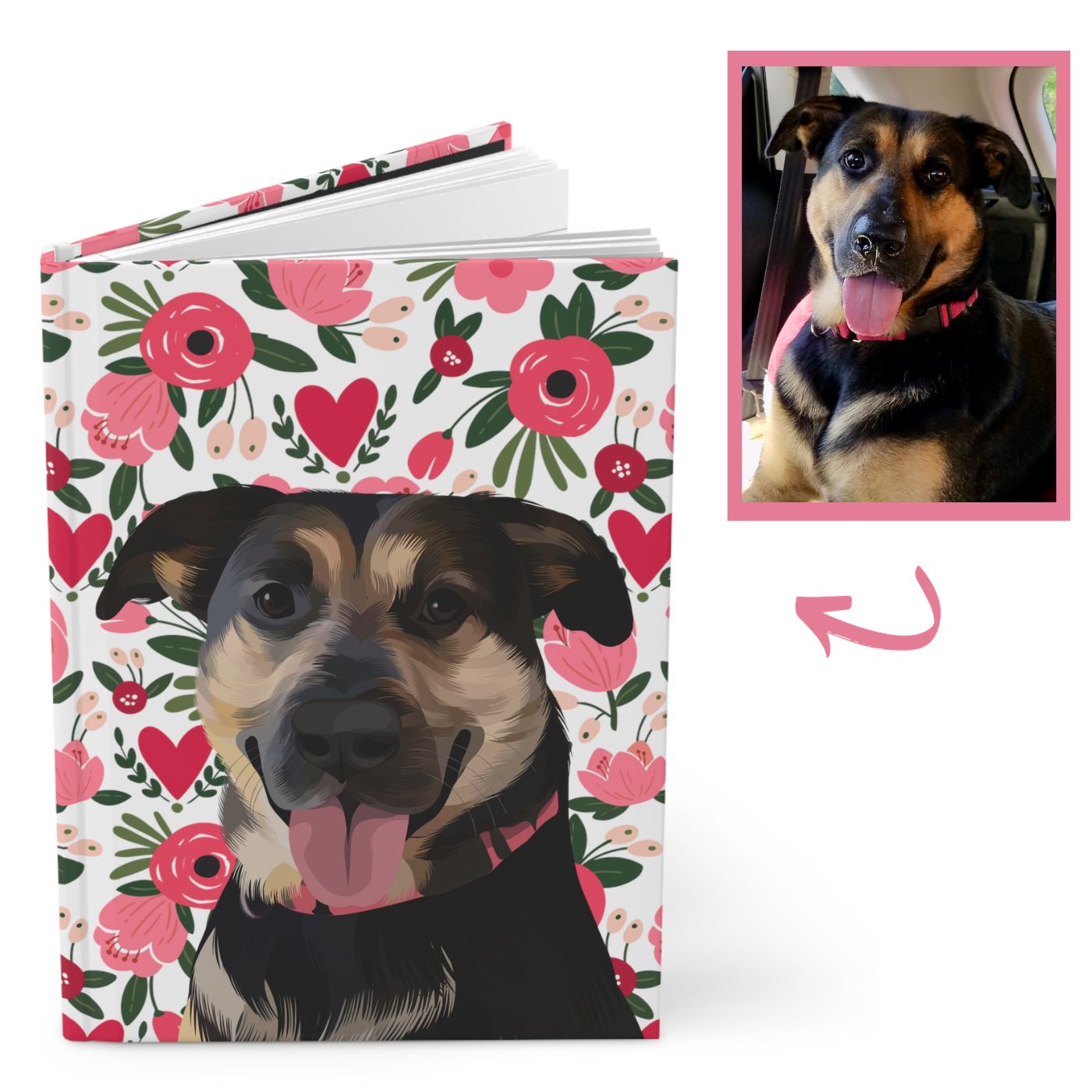 Custom Pet Portrait Hardcover Journal - Hearts