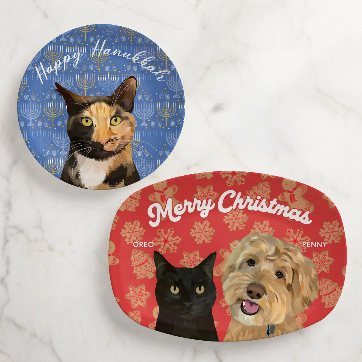 Custom Holiday Pet Portrait Plates and Platters | Christmas and Hanukkah - NEW!