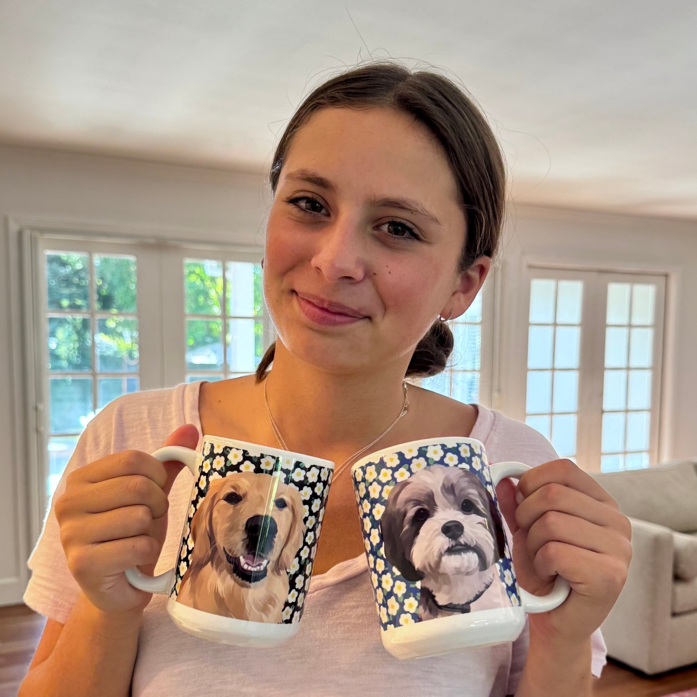 Custom Pet Portrait Mug - Flowers