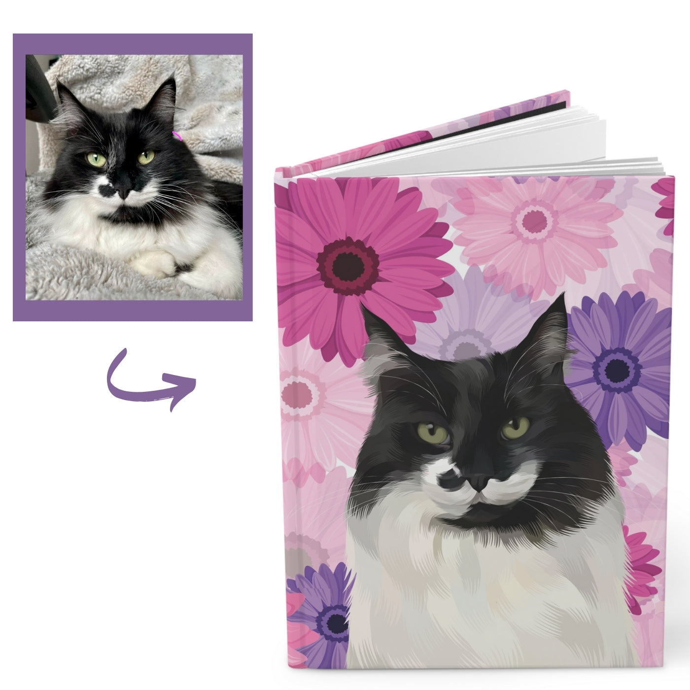 Custom Pet Portrait Hardcover Journal - Spring Florals