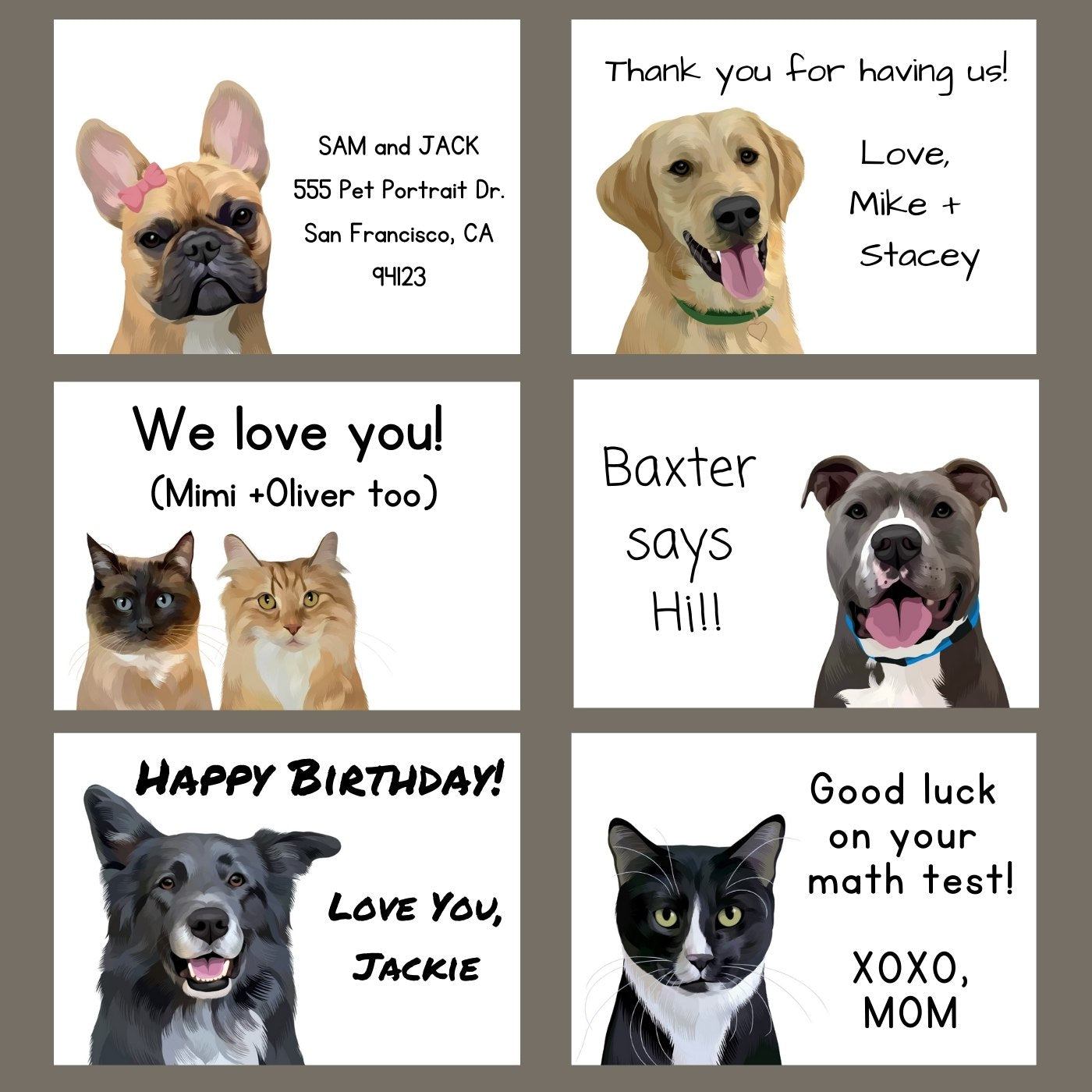 Custom Pet Portrait Mini Note Cards