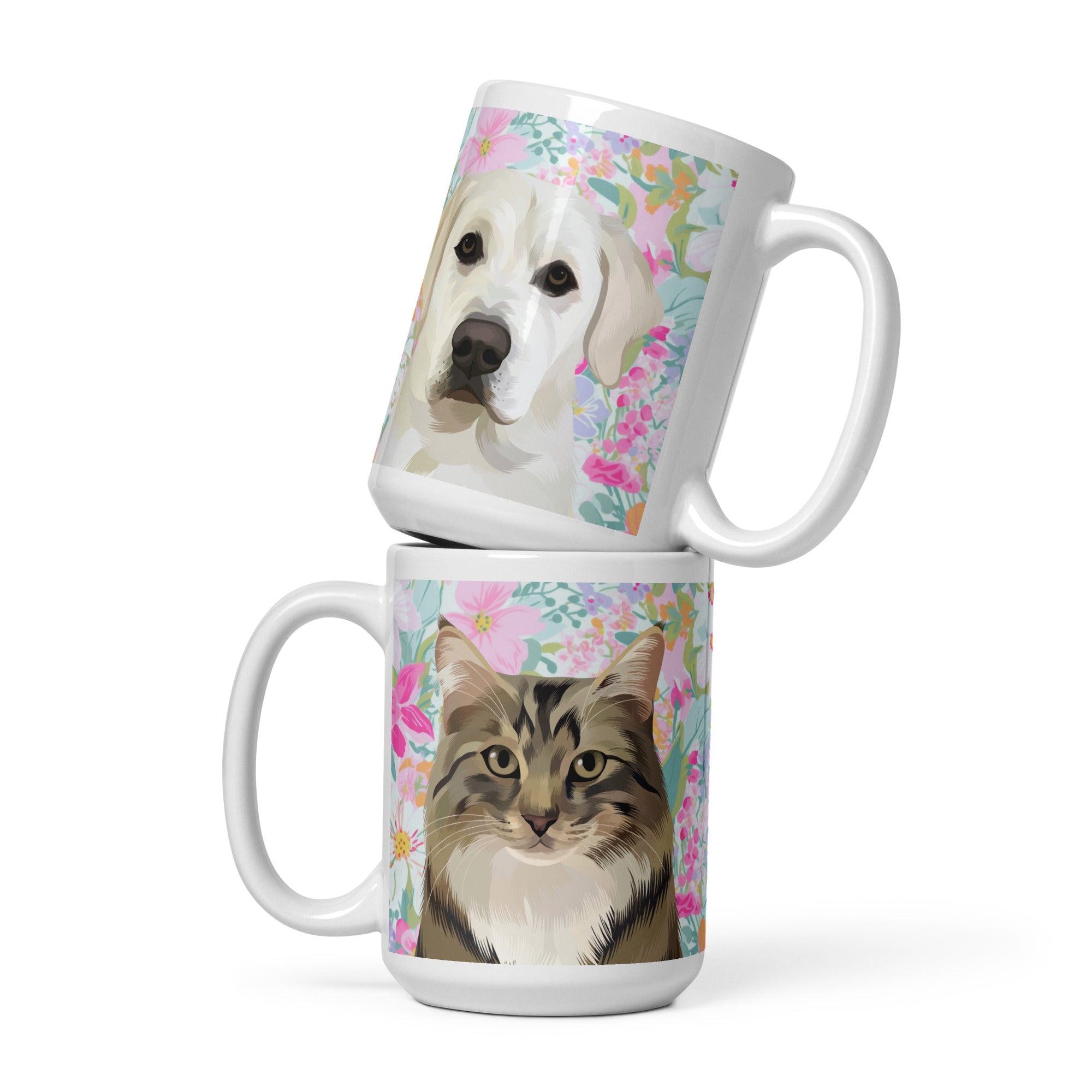 Custom Pet Portrait Mug - Florals