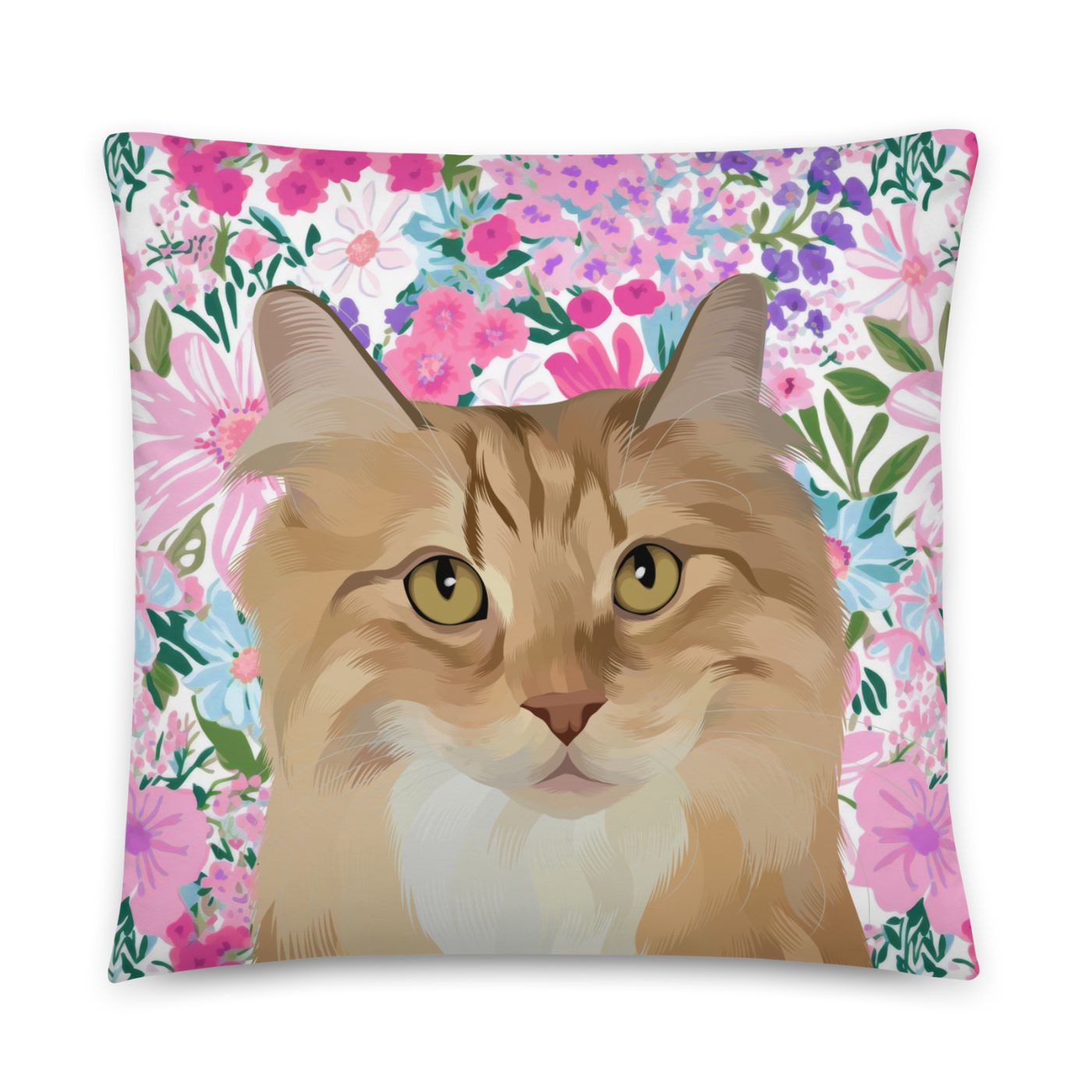 Custom Pet Portrait Pillow - Faux Suede - Fresh Florals
