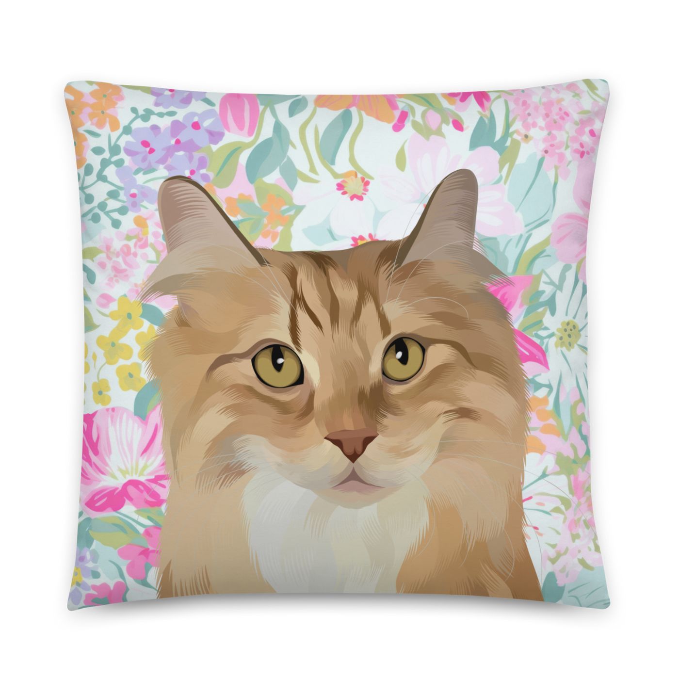 Custom Pet Portrait Pillow - Faux Suede - Fresh Florals