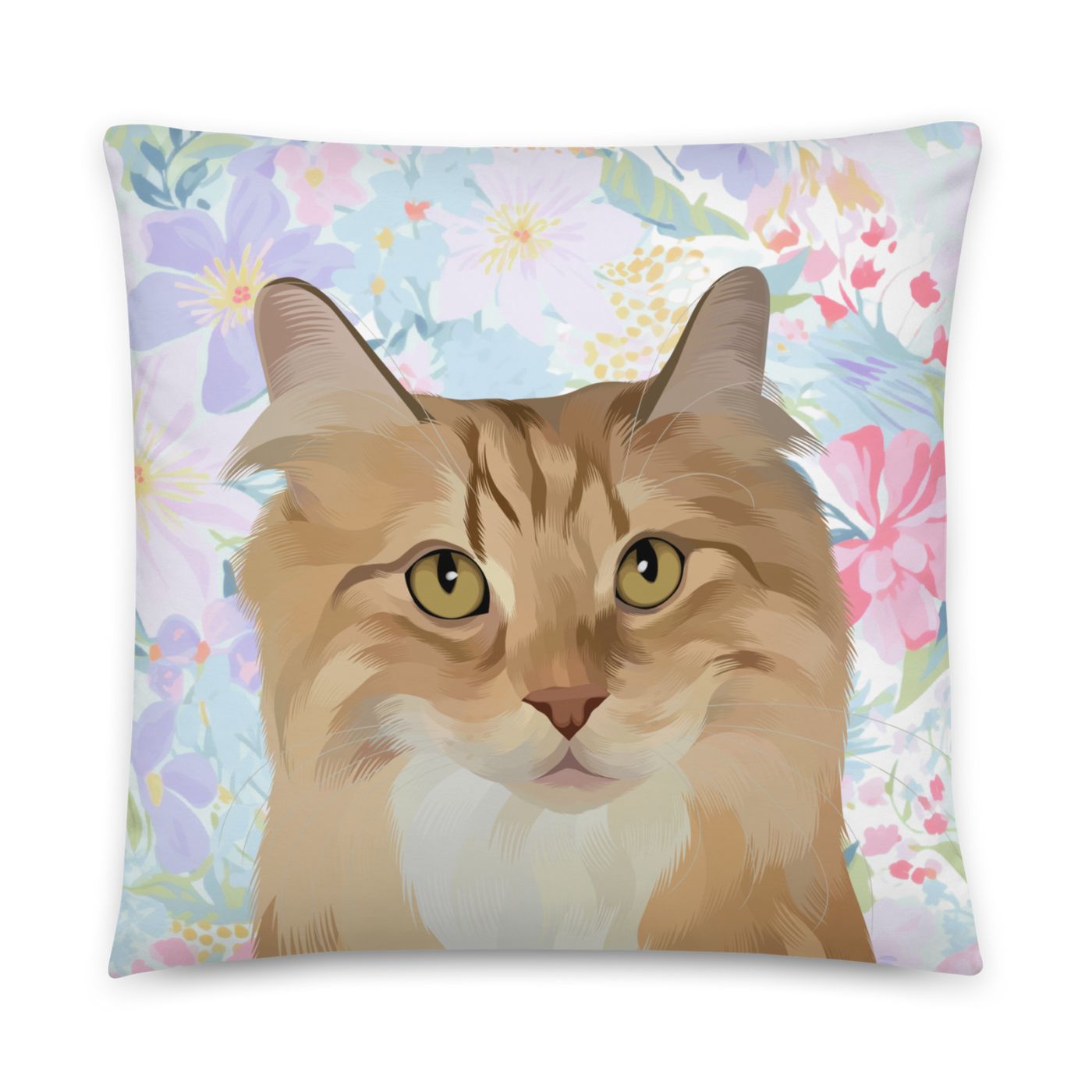 Custom Pet Portrait Pillow - Faux Suede - Fresh Florals