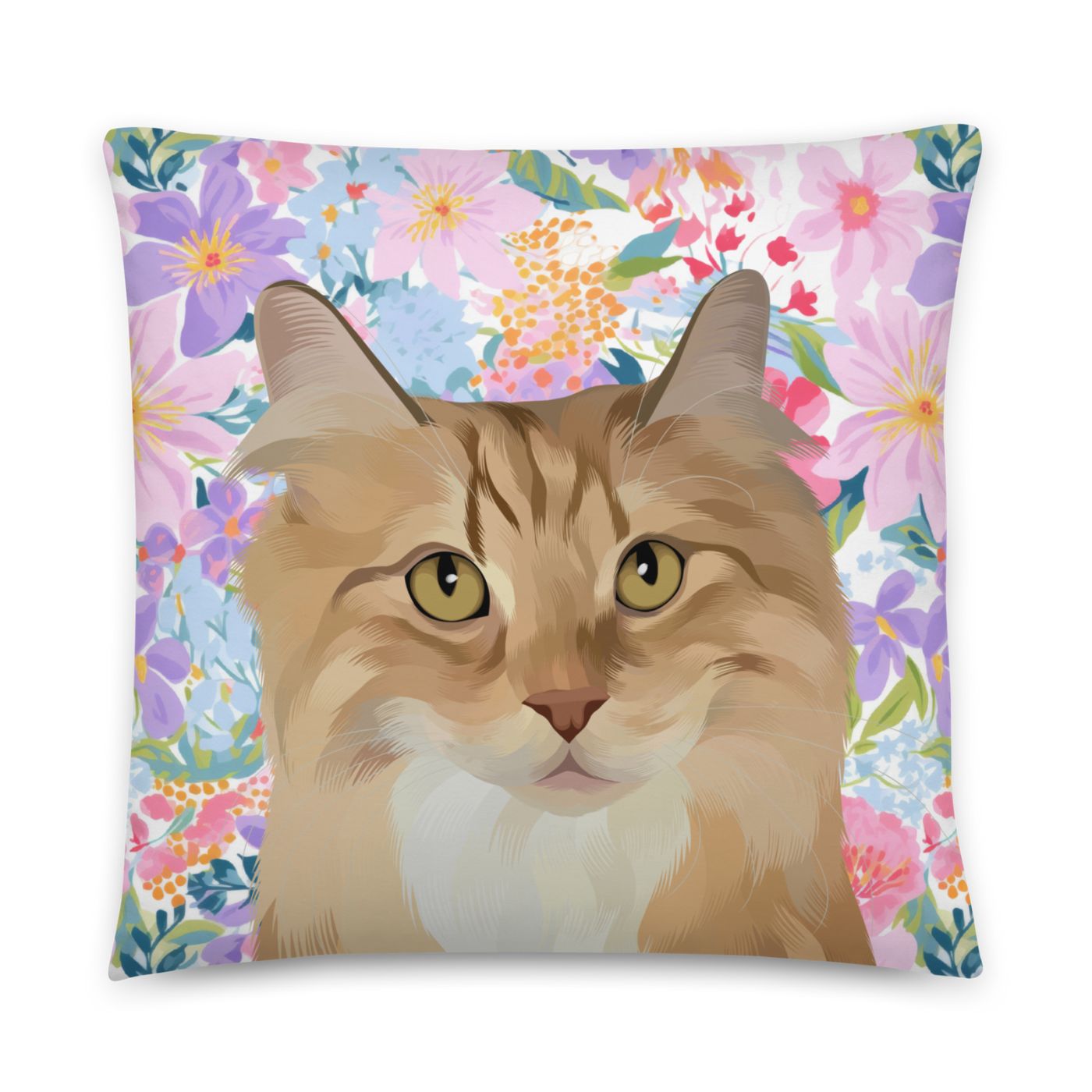 Custom Pet Portrait Pillow - Faux Suede - Fresh Florals