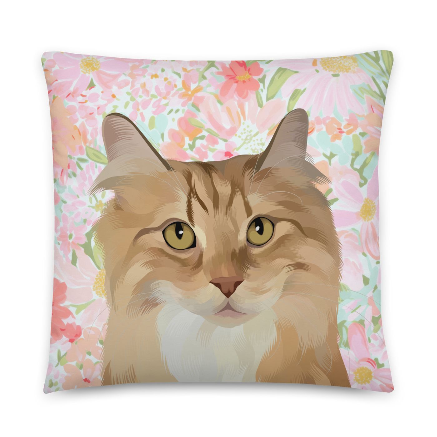 Custom Pet Portrait Pillow - Faux Suede - Fresh Florals