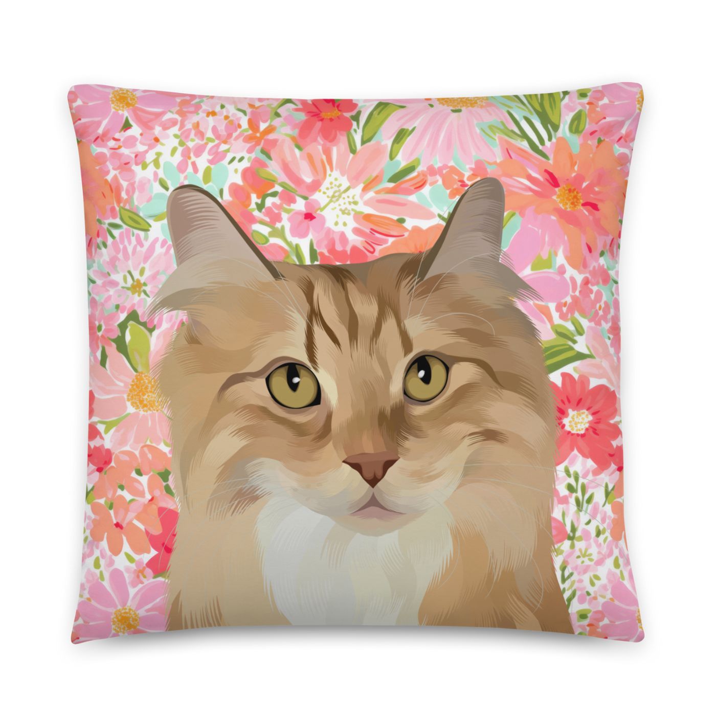 Custom Pet Portrait Pillow - Faux Suede - Fresh Florals