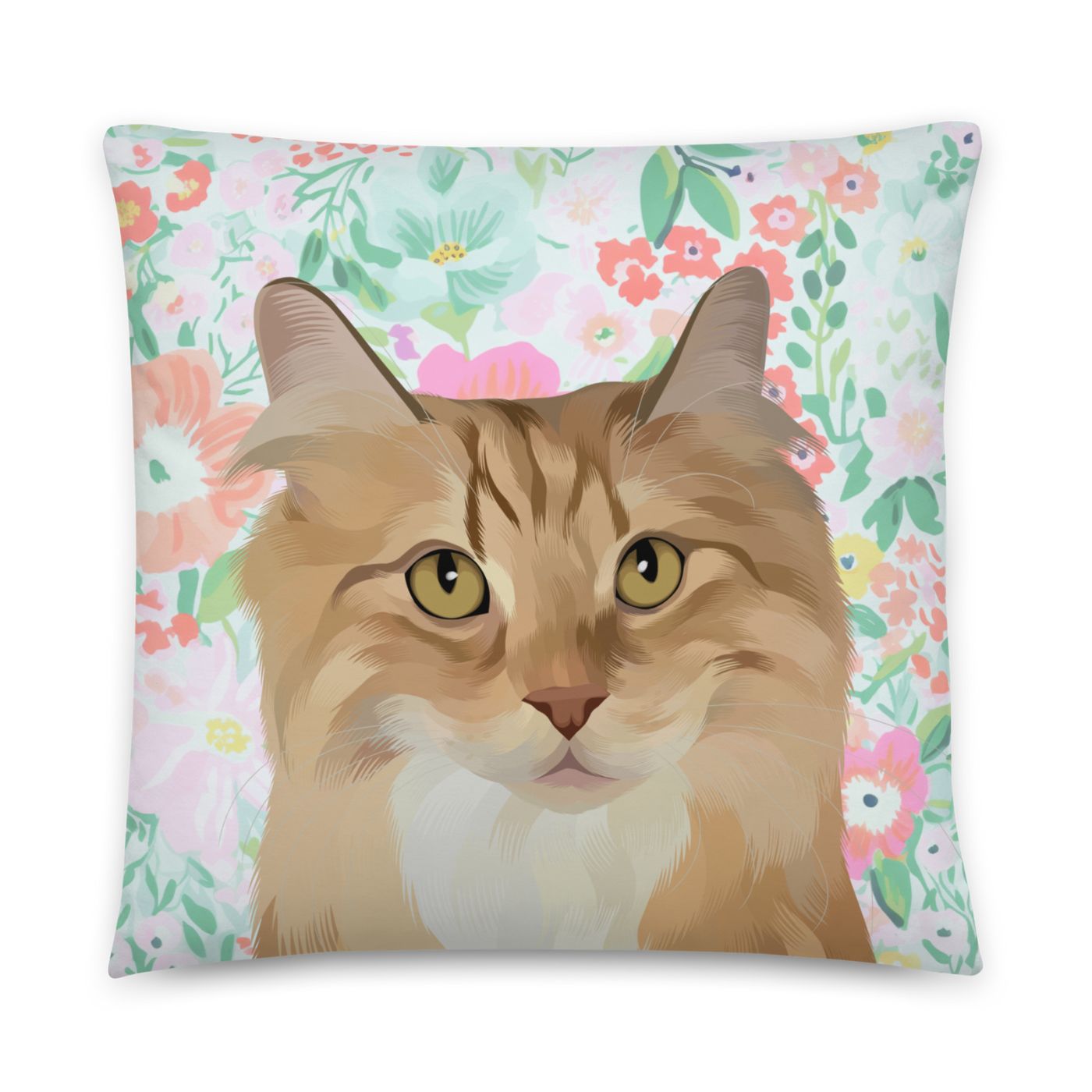 Custom Pet Portrait Pillow - Faux Suede - Fresh Florals