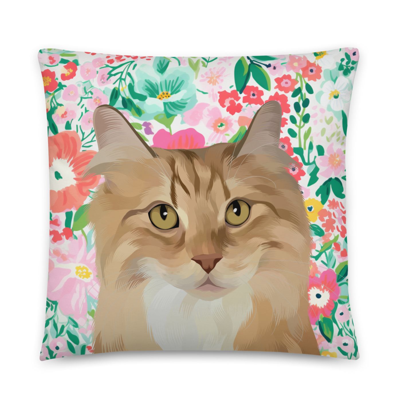 Custom Pet Portrait Pillow - Faux Suede - Fresh Florals