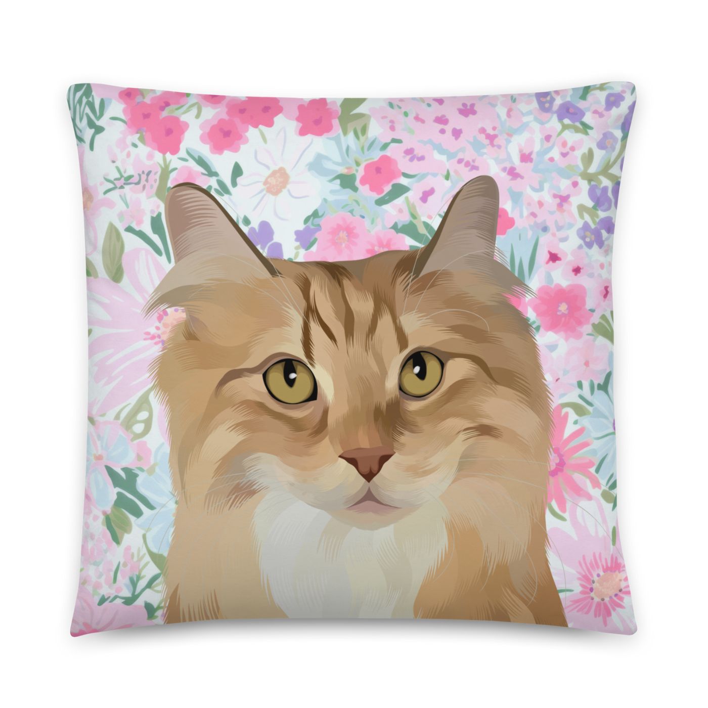 Custom Pet Portrait Pillow - Faux Suede - Fresh Florals