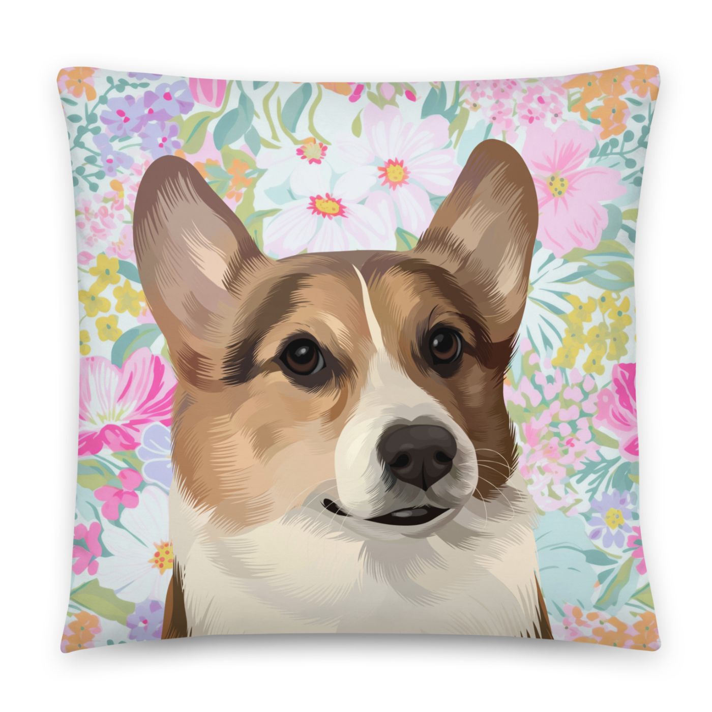 Custom Pet Portrait Pillow - Faux Suede - Fresh Florals