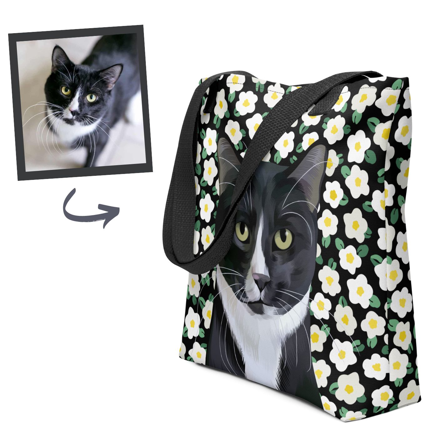 Pet Portrait Tote Bag - Flowers