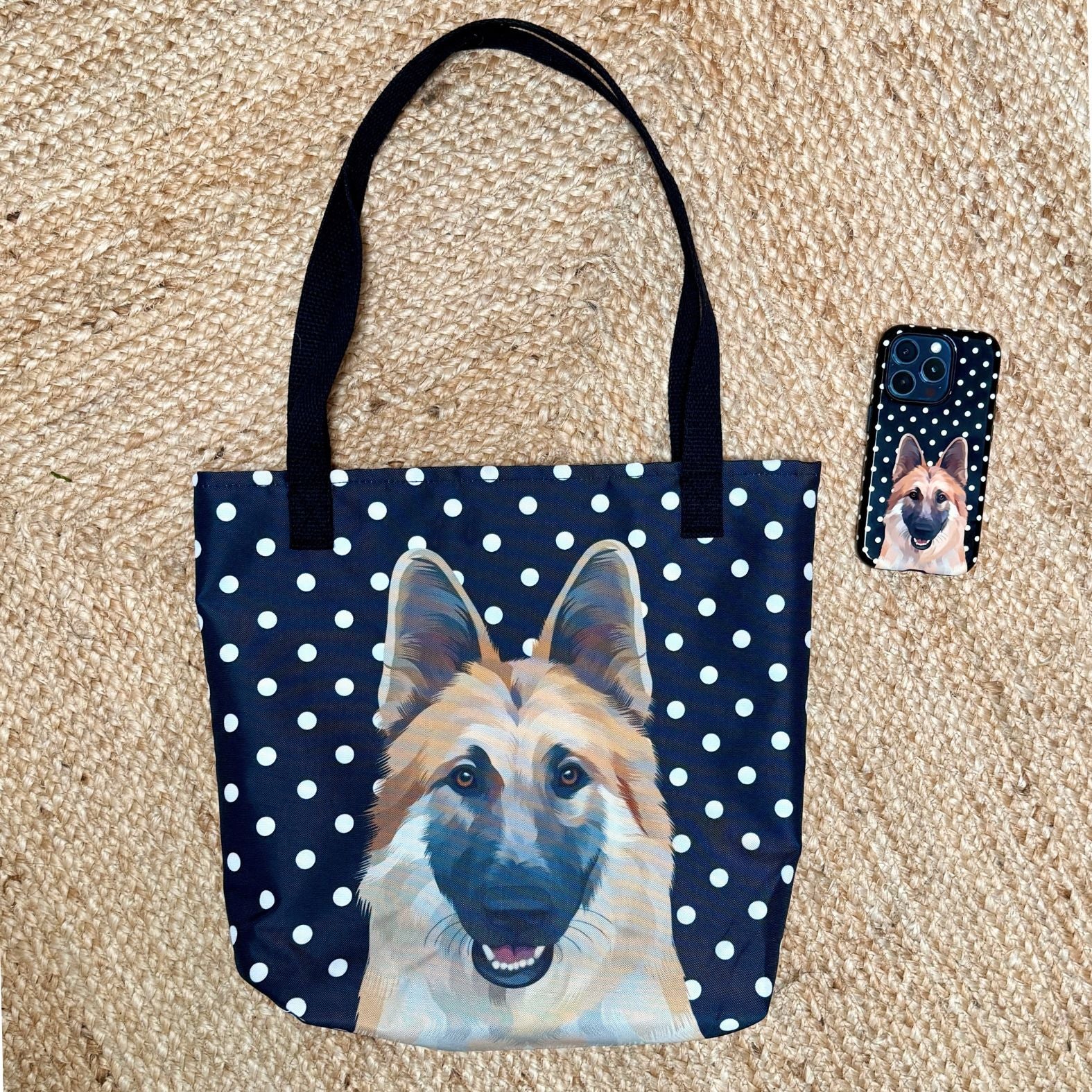 Pet Portrait Tote Bag - Polka Dots