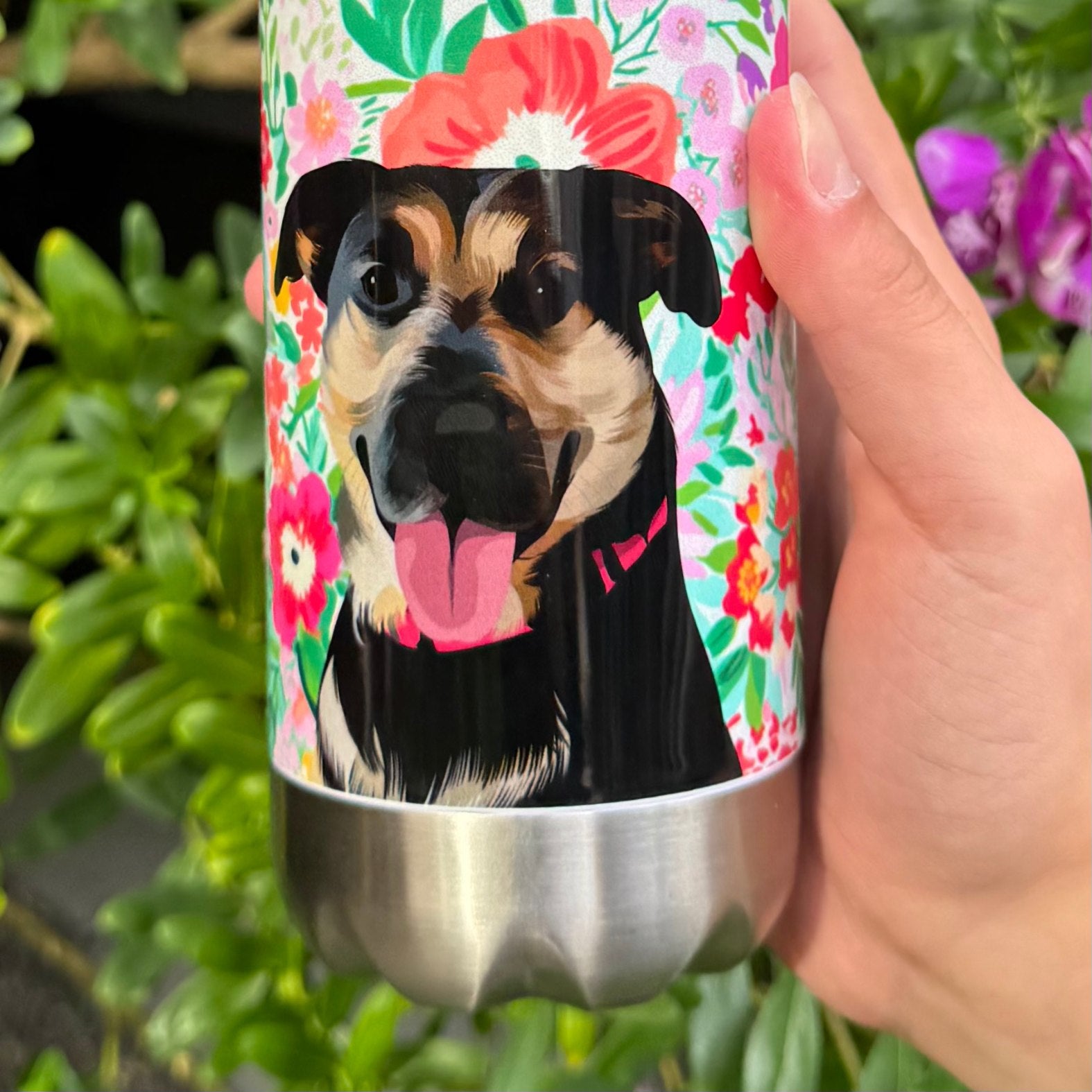 Custom Pet Portrait Water Bottle - Florals - NEW!