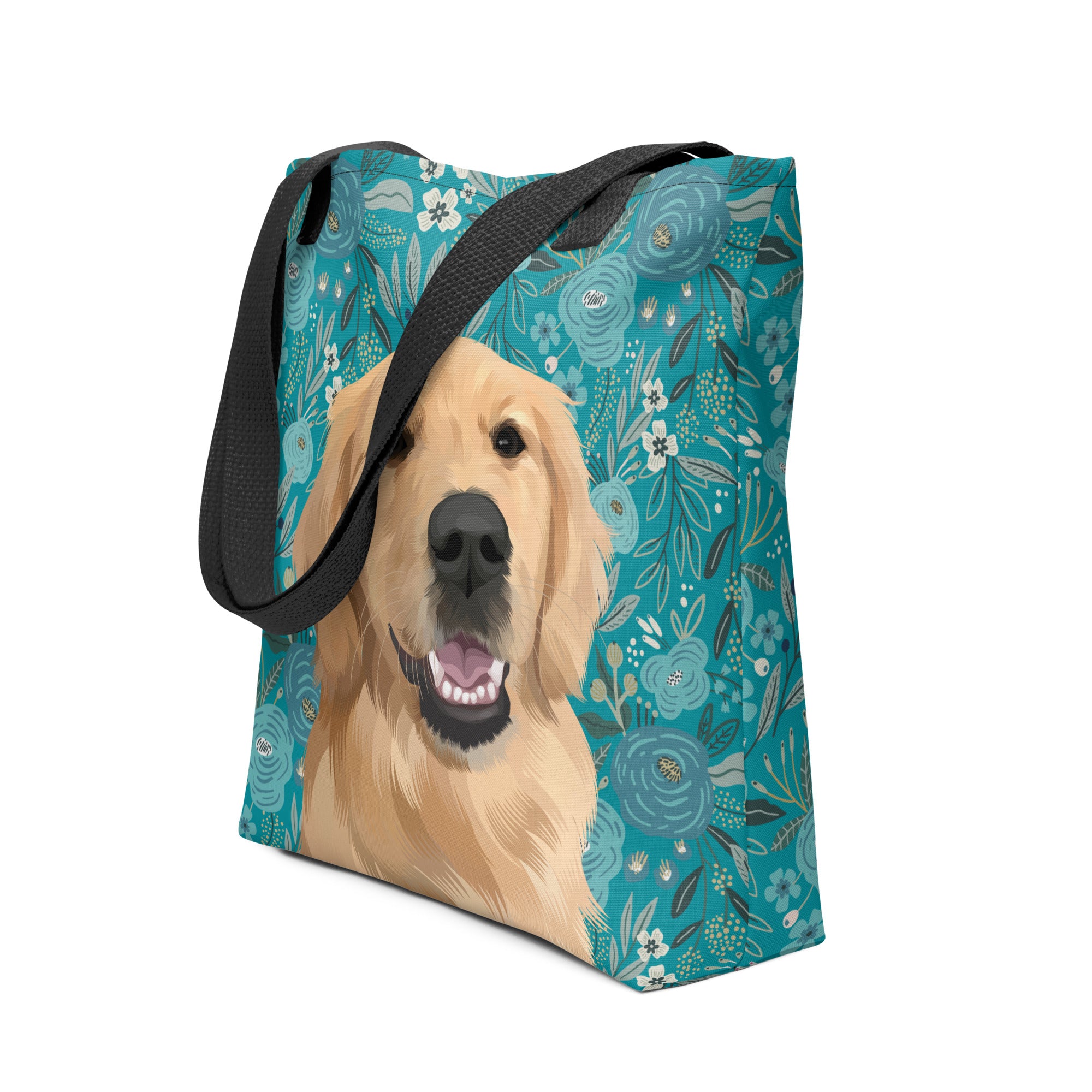 Custom Pet Portrait Tote Bag and Matching Dog Bandana - Floral