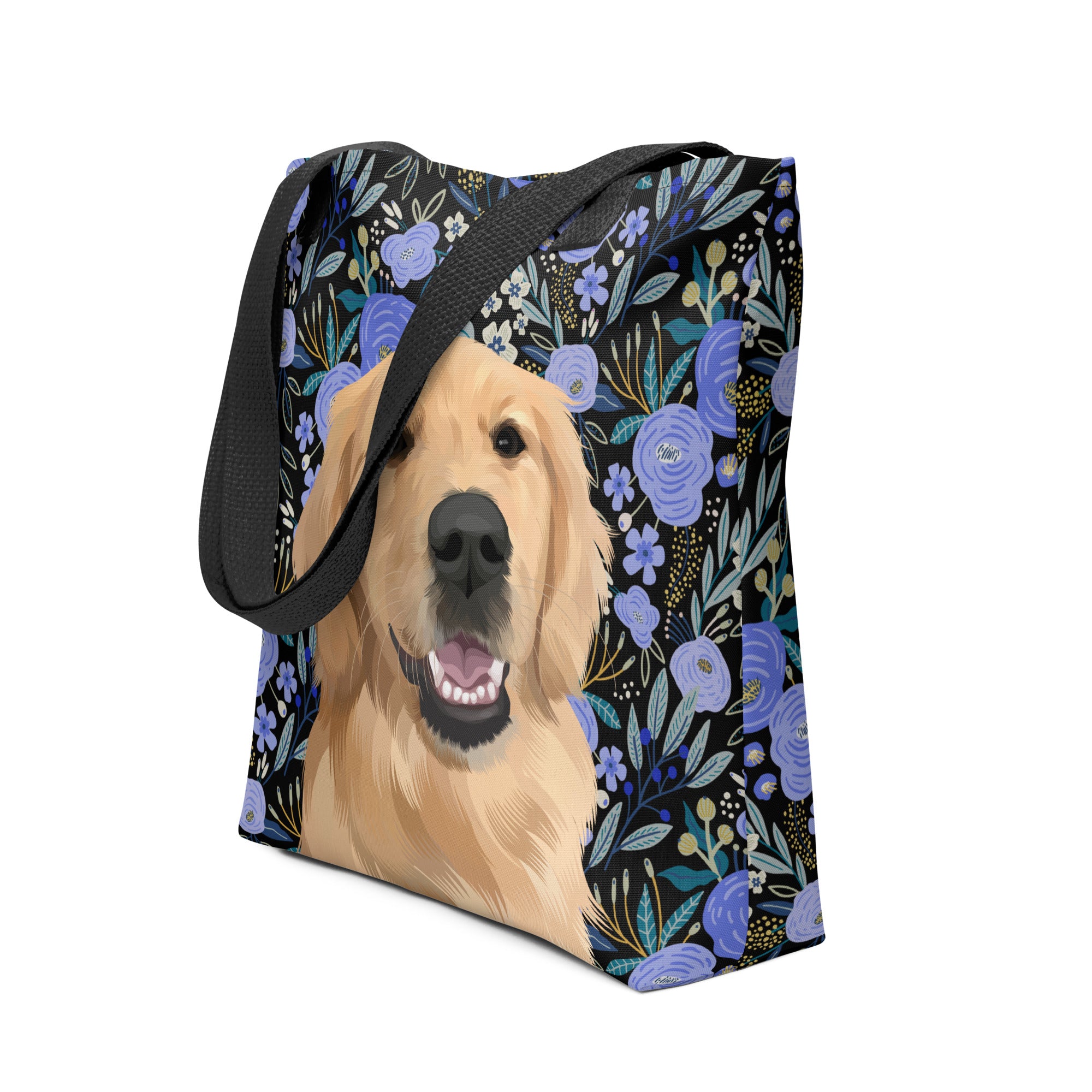 Custom Pet Portrait Tote Bag and Matching Dog Bandana - Floral