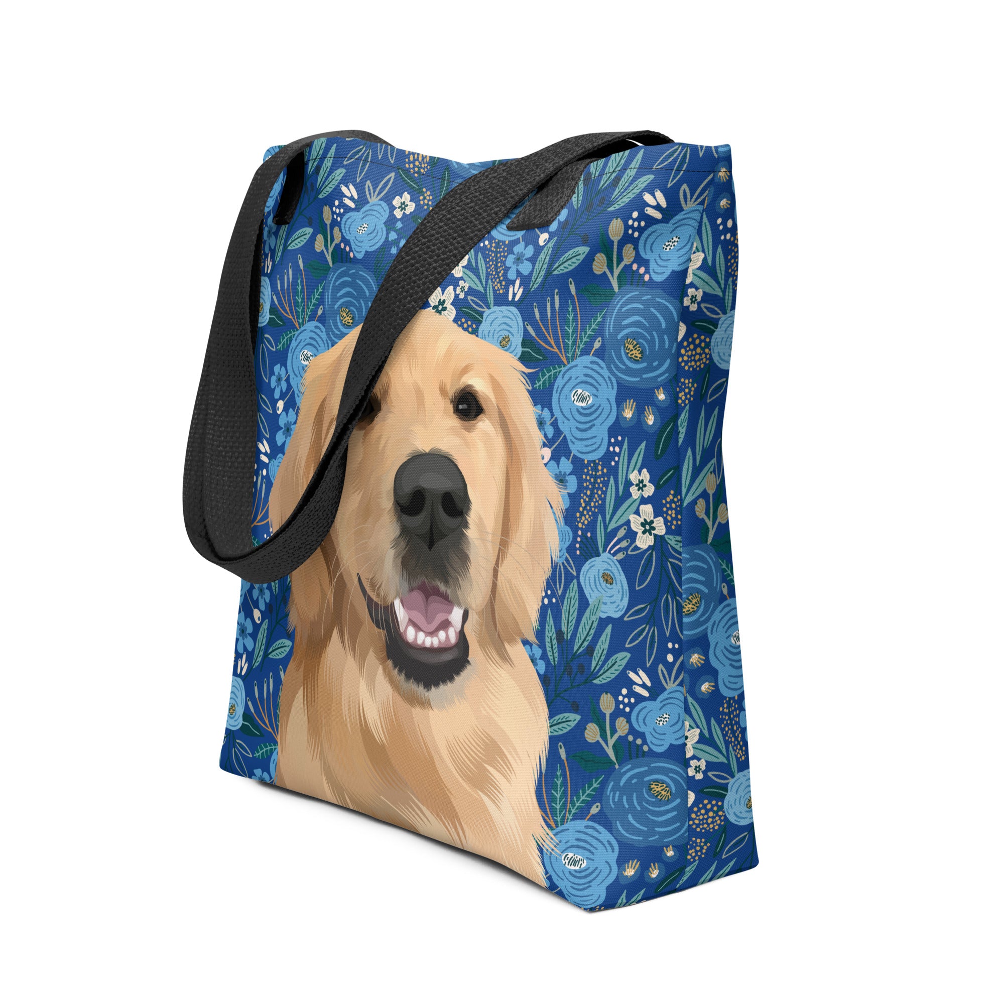 Custom Pet Portrait Tote Bag and Matching Dog Bandana - Floral