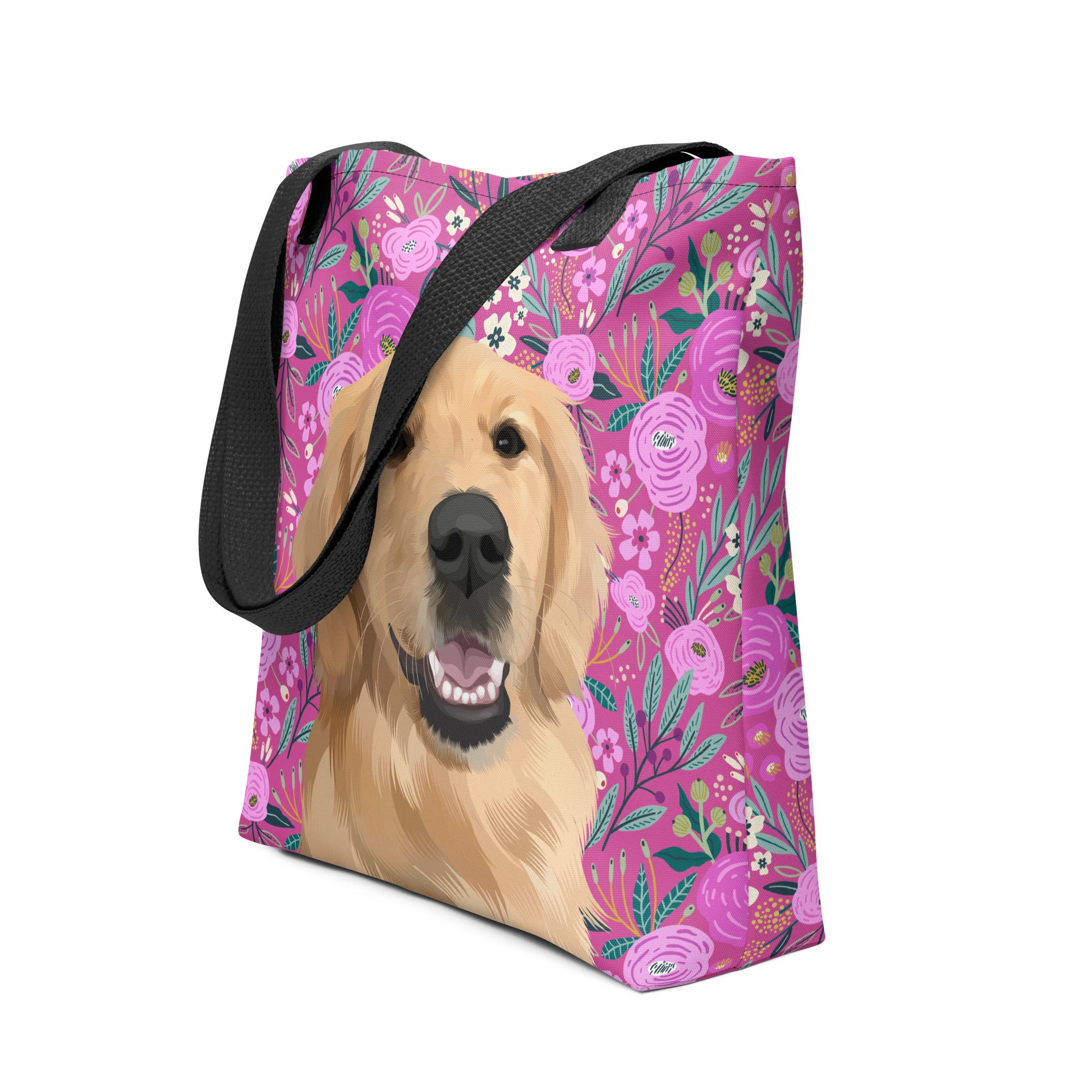 Custom Pet Portrait Tote Bag and Matching Dog Bandana - Floral