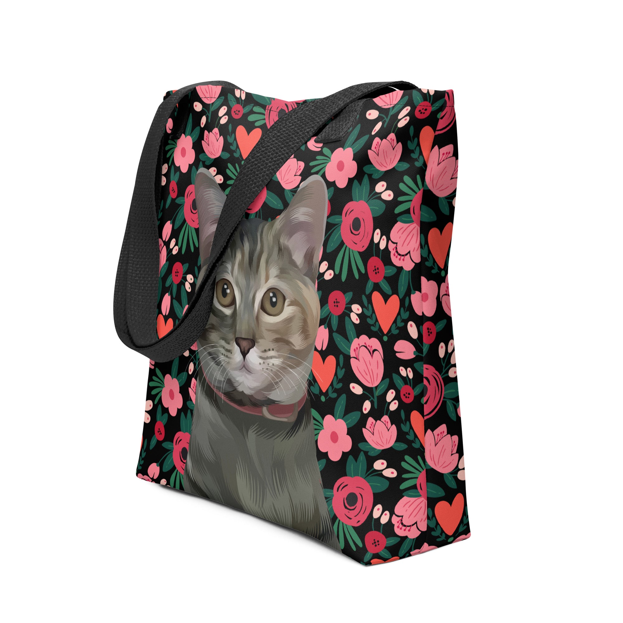 Custom Pet Portrait Tote Bag and Matching Dog Bandana - Hearts