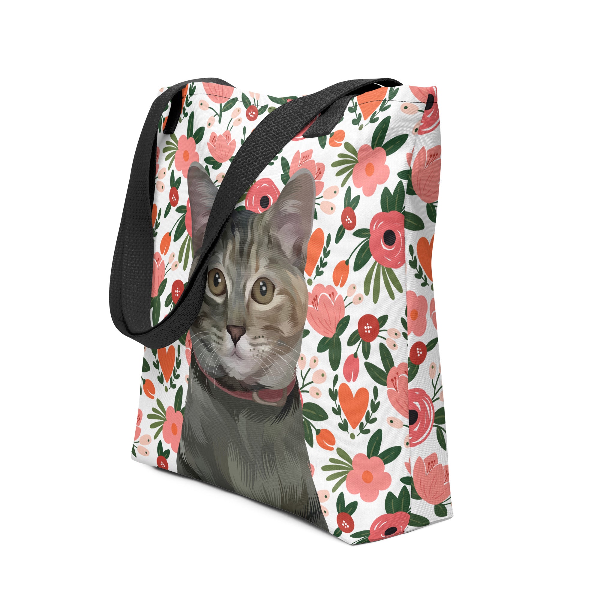 Custom Pet Portrait Tote Bag and Matching Dog Bandana - Hearts