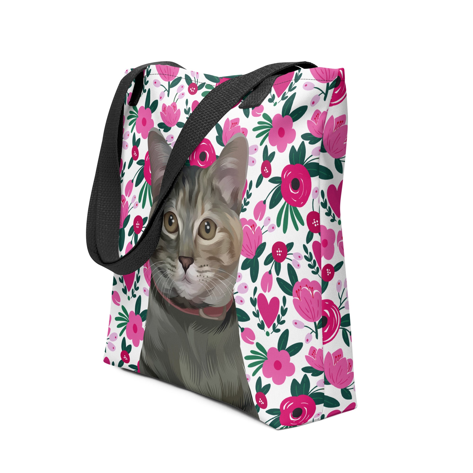 Custom Pet Portrait Tote Bag and Matching Dog Bandana - Hearts