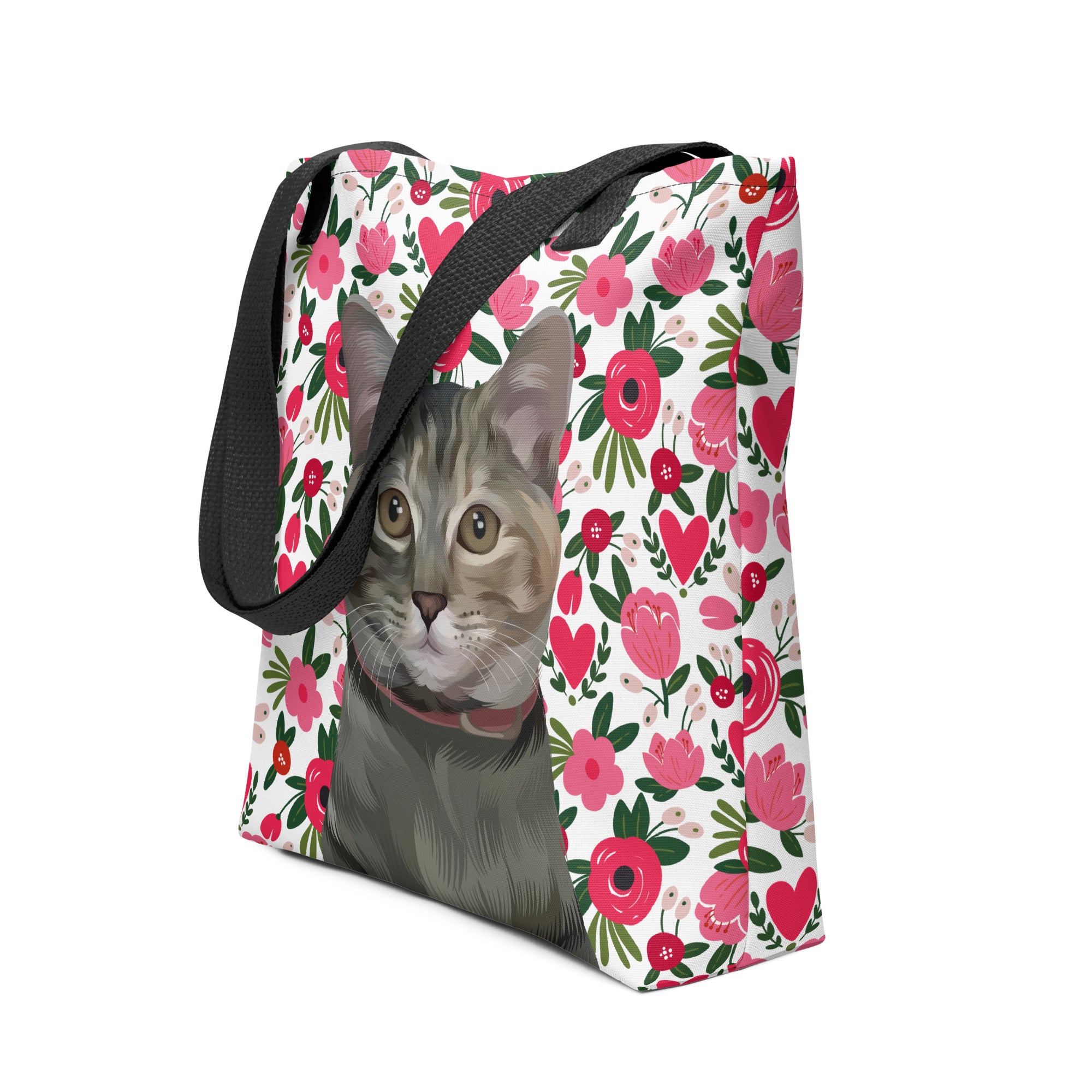Custom Pet Portrait Tote Bag and Matching Dog Bandana - Hearts