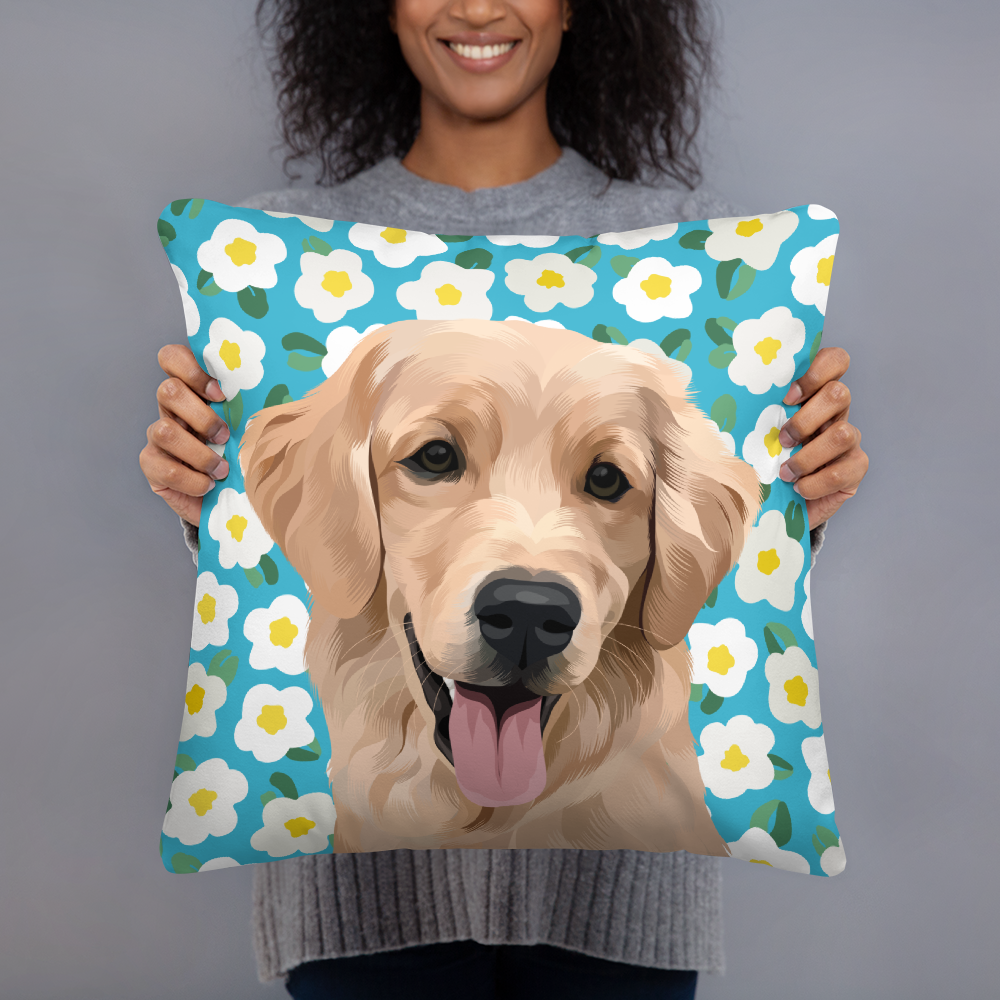 Custom Pet Portrait Pillow - Flowers - NEW!