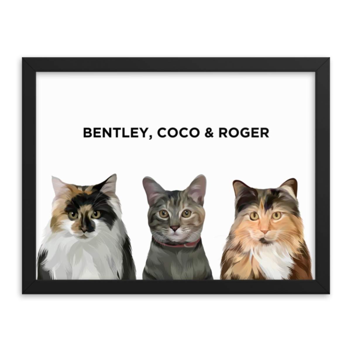 Custom Pet Portrait - Three Pets (Framed)