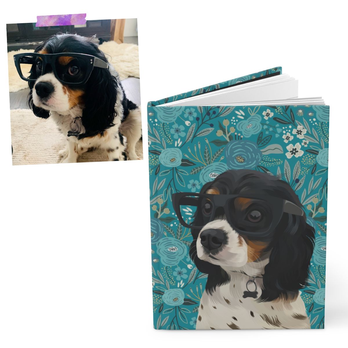 Custom Pet Portrait Hardcover Journal - Floral