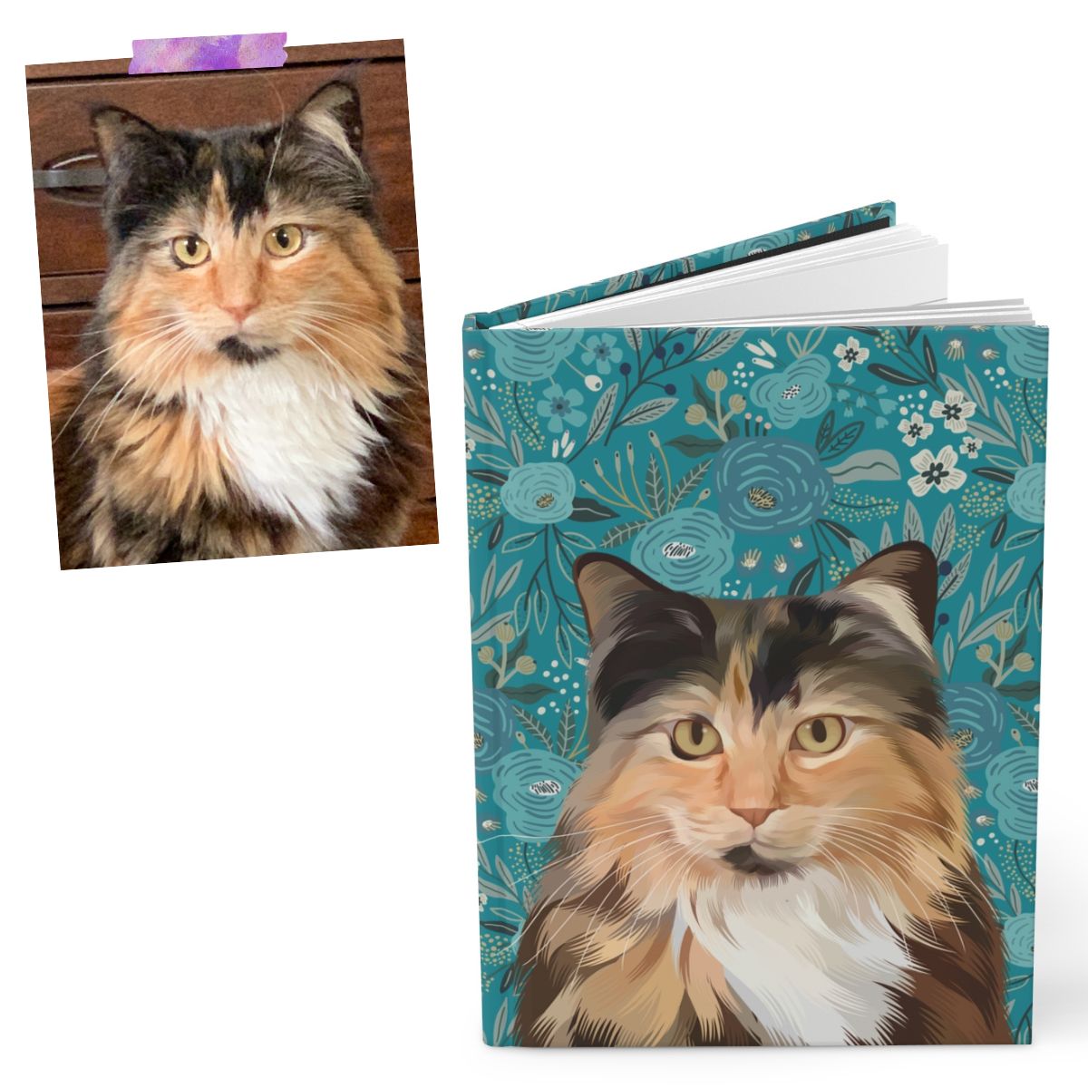 Custom Pet Portrait Hardcover Journal - Floral