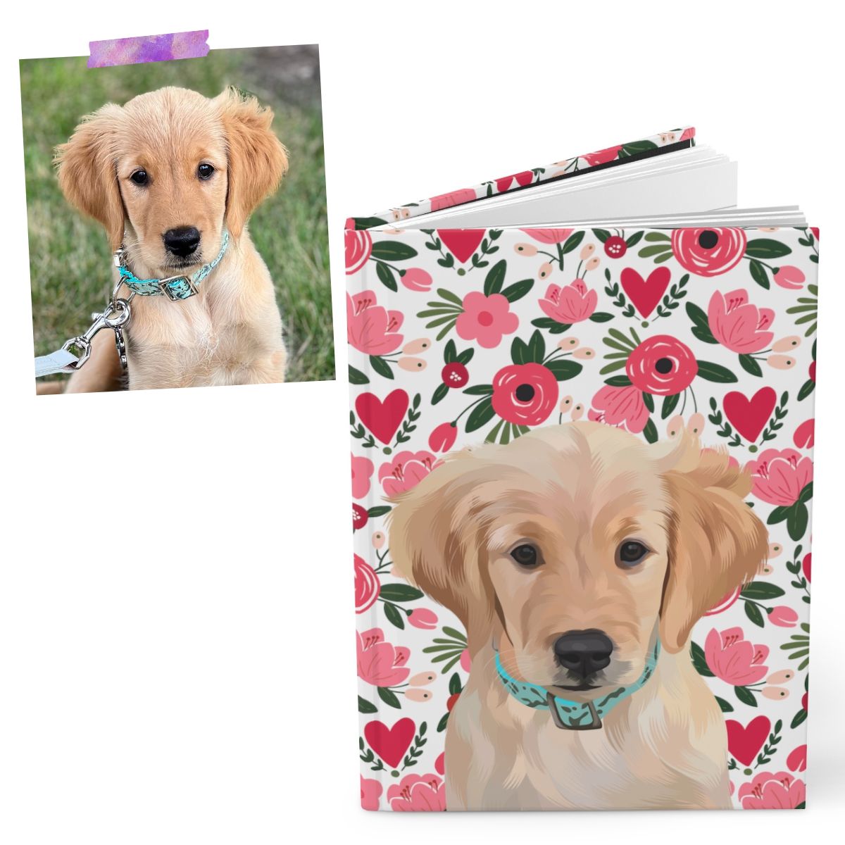 Custom Pet Portrait Hardcover Journal - Hearts