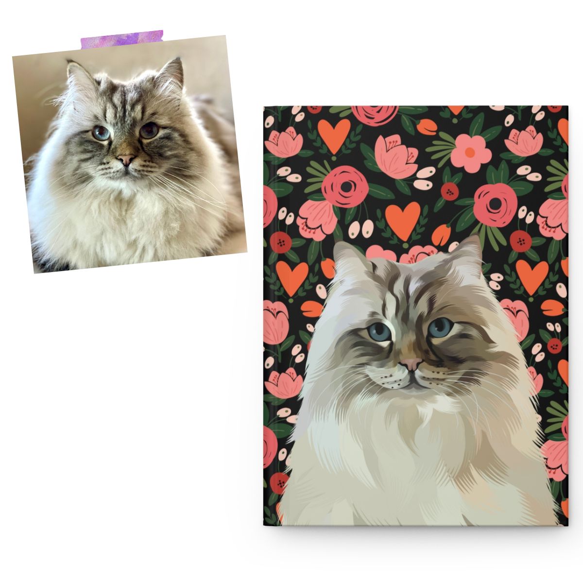 Custom Pet Portrait Hardcover Journal - Hearts