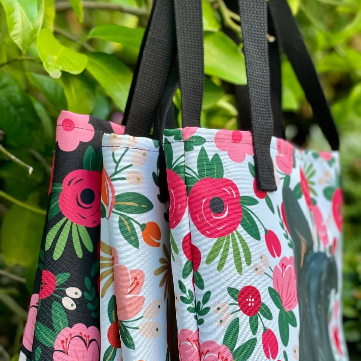 Custom Pet Portrait Tote Bag and Matching Dog Bandana - Hearts