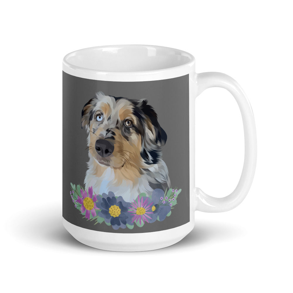Custom Pet Portrait Mug with Flowers