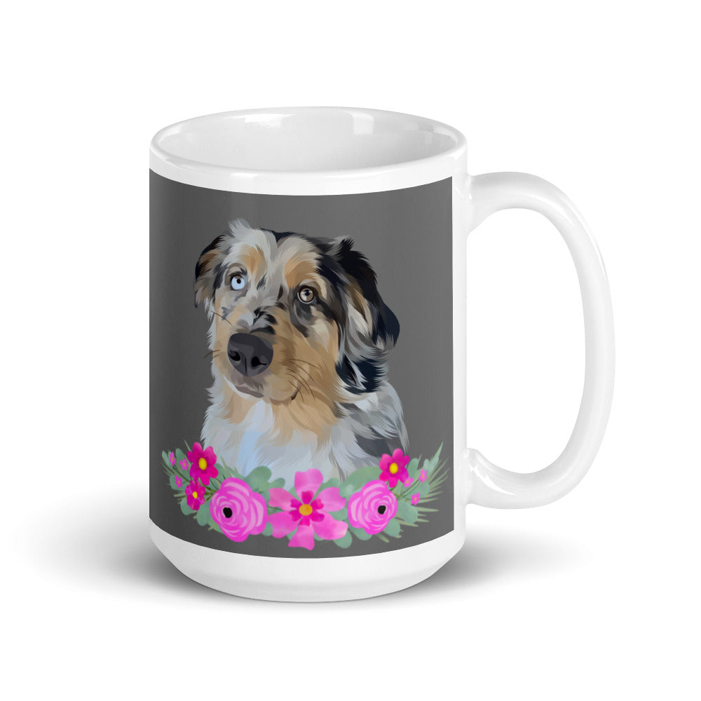Custom Pet Portrait Mug with Flowers