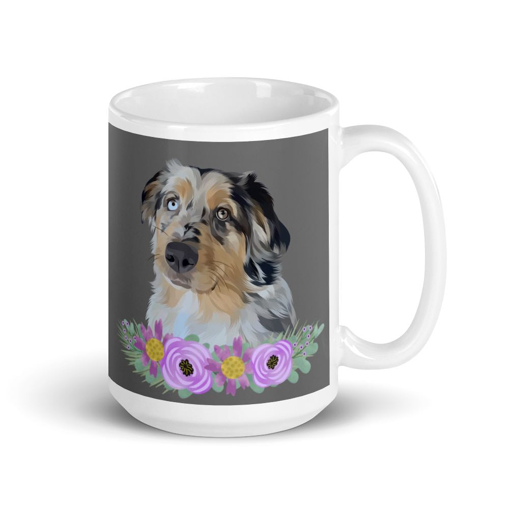 Custom Pet Portrait Mug with Flowers