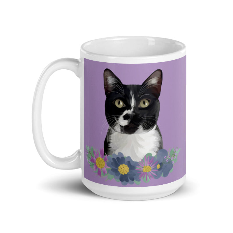 Custom Pet Portrait Mug with Flowers