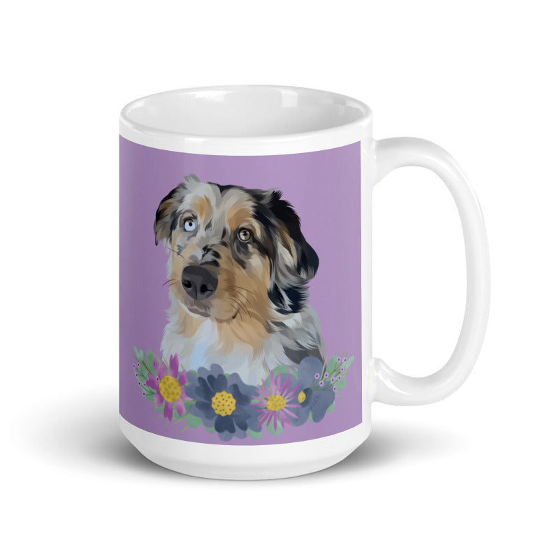 Custom Pet Portrait Mug with Flowers