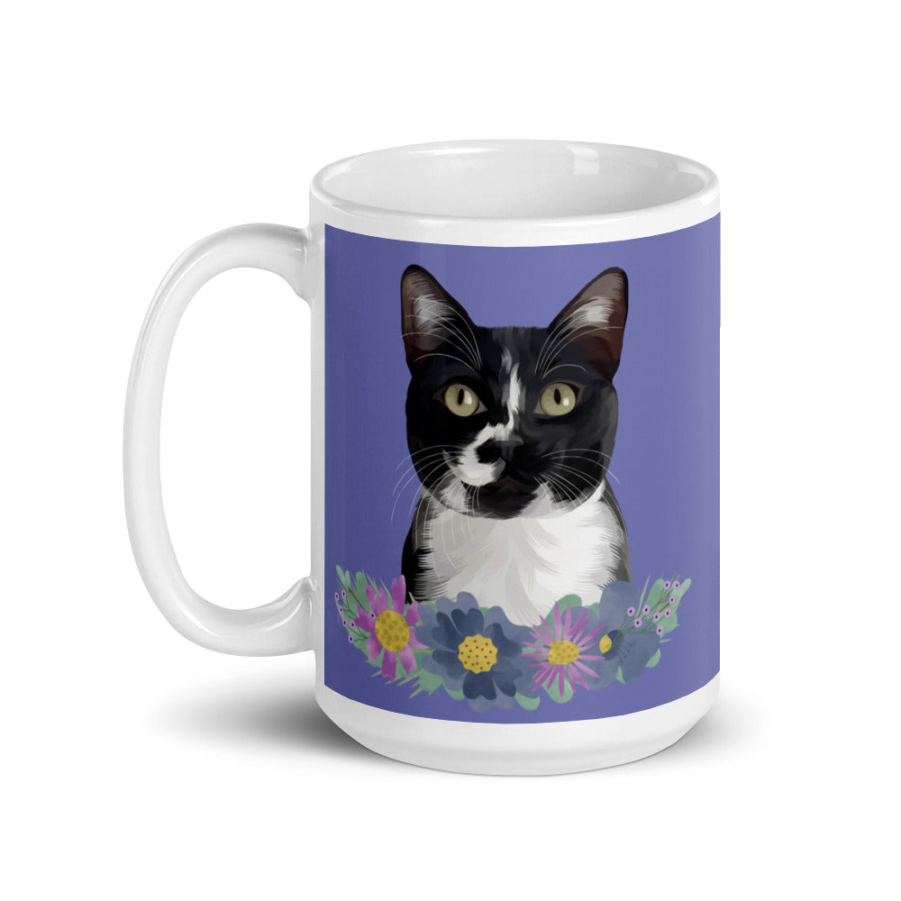 Custom Pet Portrait Mug with Flowers