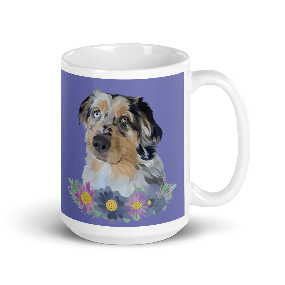 Custom Pet Portrait Mug with Flowers