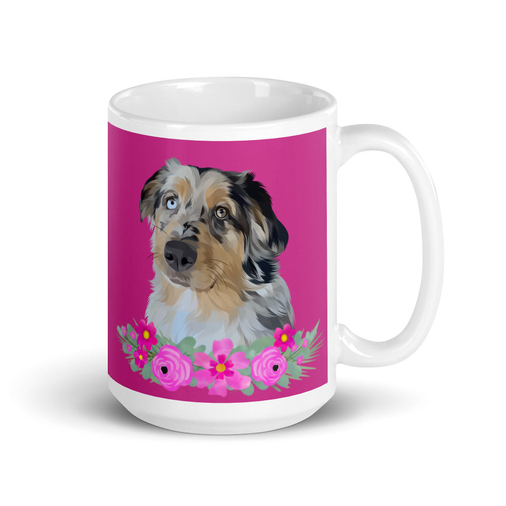 Custom Pet Portrait Mug with Flowers