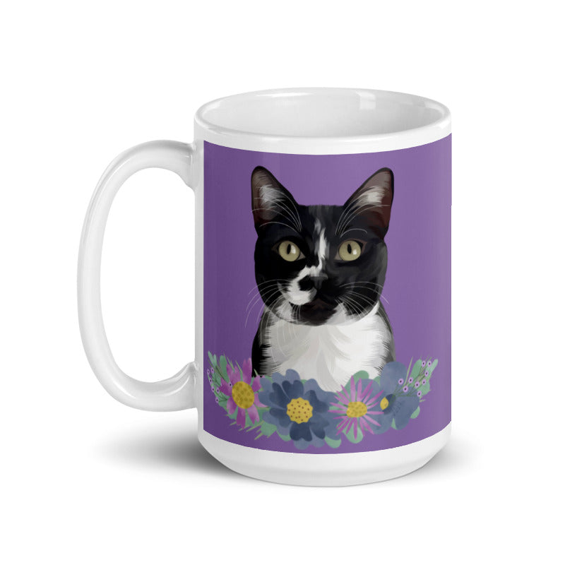 Custom Pet Portrait Mug with Flowers
