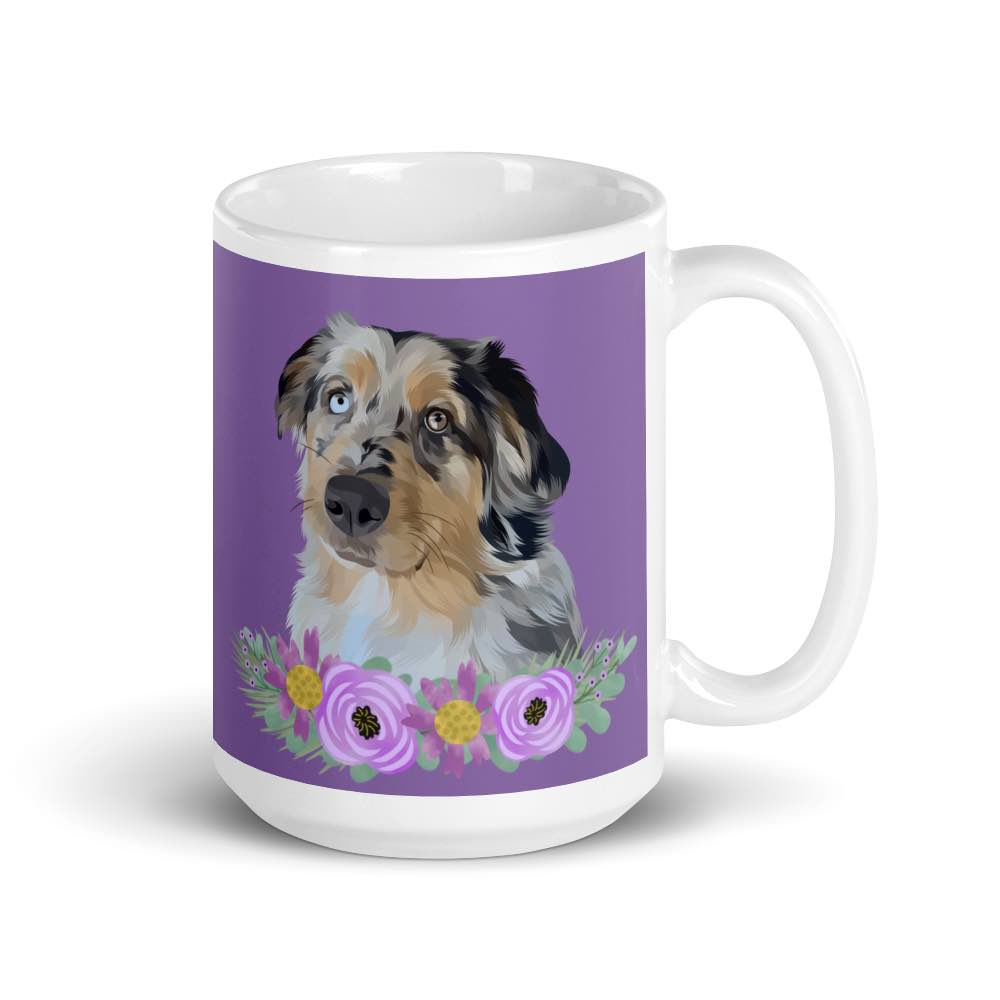 Custom Pet Portrait Mug with Flowers
