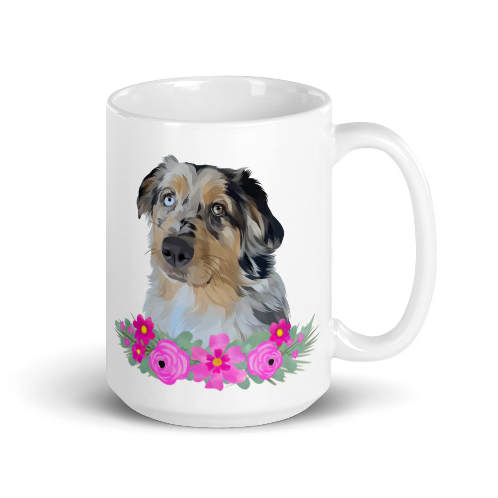 Custom Pet Portrait Mug with Flowers