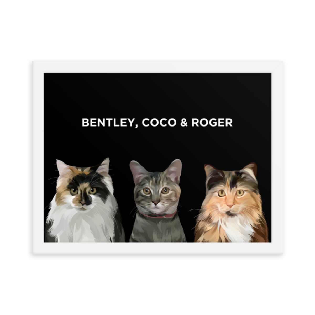 Custom Pet Portrait - Three Pets (Framed)