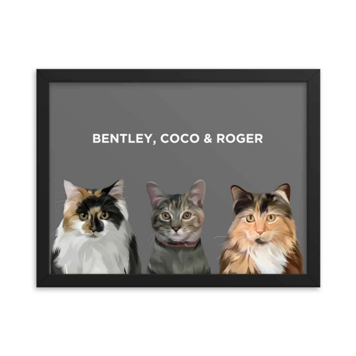 Custom Pet Portrait - Three Pets (Framed)