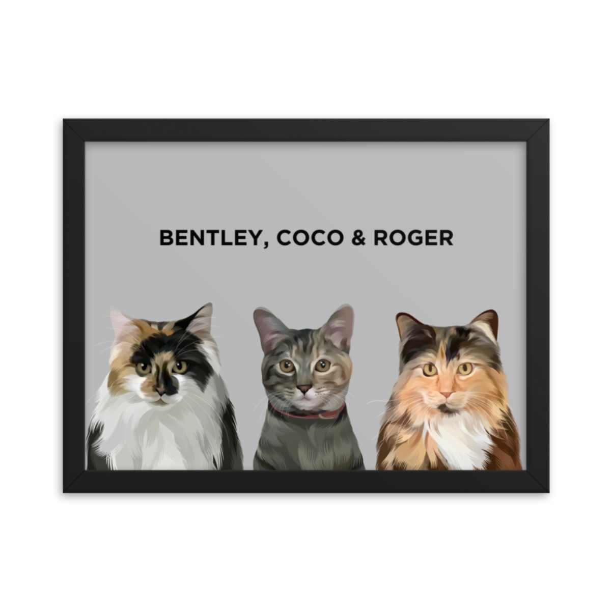 Custom Pet Portrait - Three Pets (Framed)