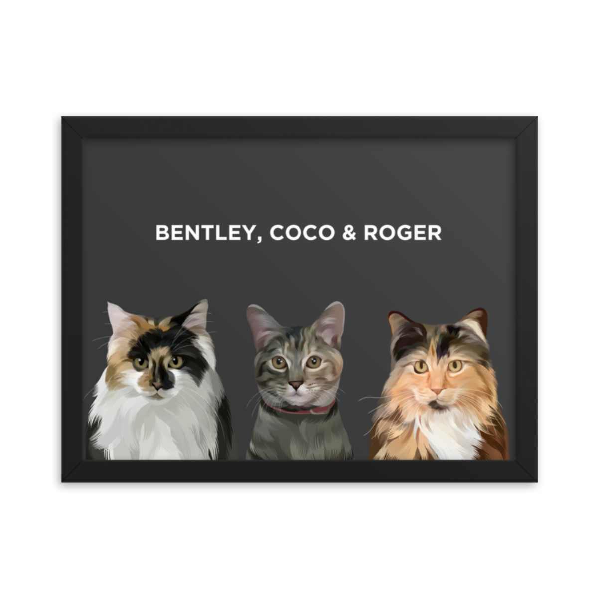 Custom Pet Portrait - Three Pets (Framed)