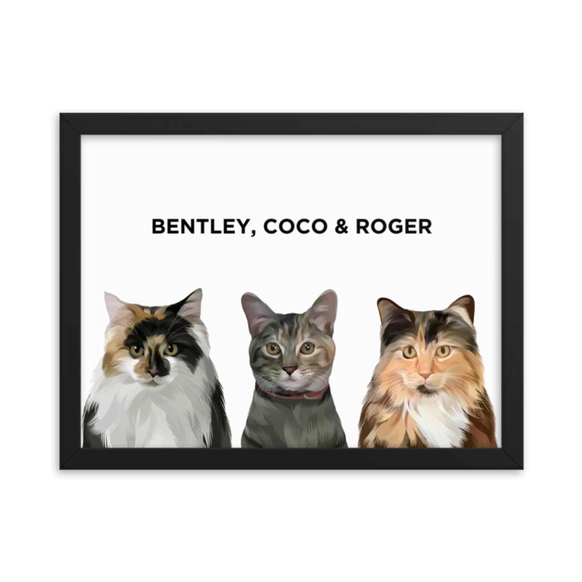 Custom Pet Portrait - Three Pets (Framed)